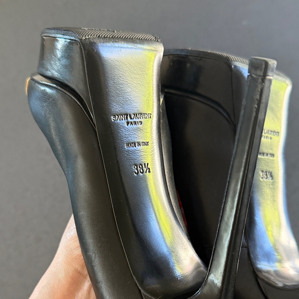 💯 AUTHENTIC Saint Laurent Black Platform Heels with Gold Trim Black Size 38.5 - Picture 12 of 12